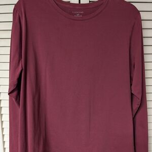 Lands' End Long-Sleeve Crewneck Tee - Burgundy